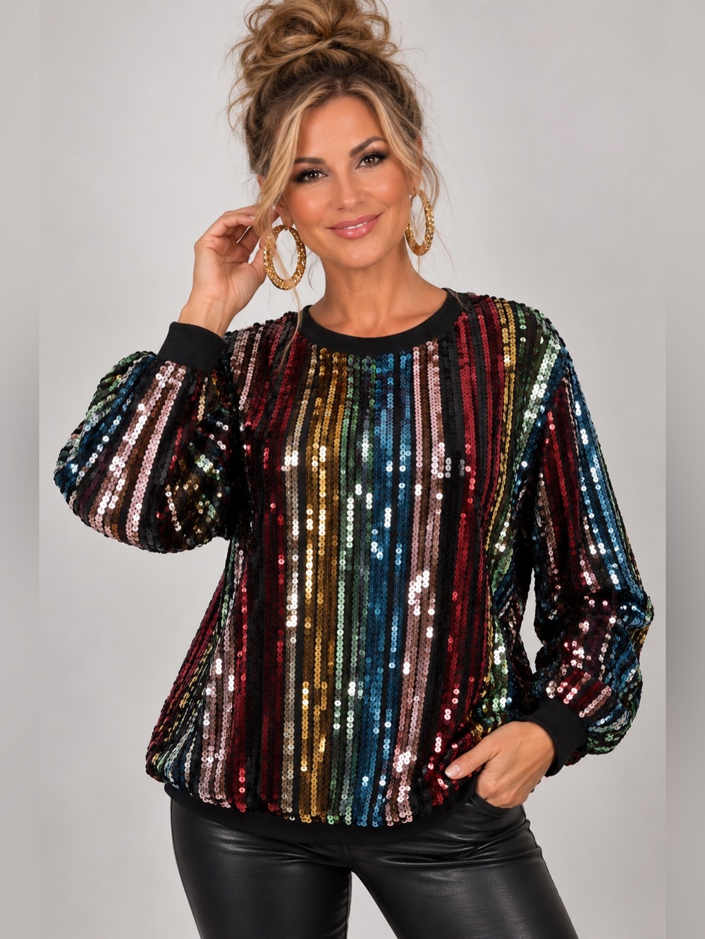 Lucky & Blessed NWT Multicolor Sequin Statement Top Large Party Holiday